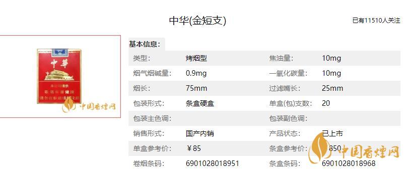 中華金短支多少錢(qián)一包 中華金短支多少一條